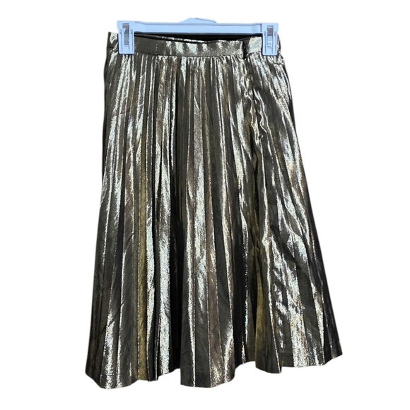 Point Sur By J.Crew Pleated Metallic Skirt Gold Size 00 - Picture 3 of 11